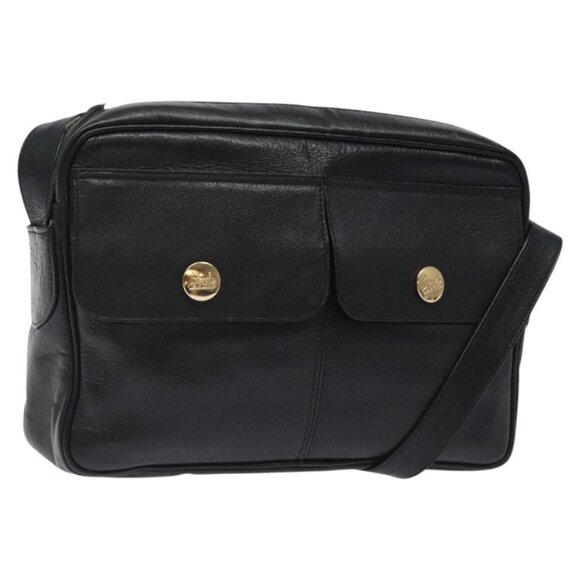 CELINE Shoulder Bag Leather Black Gold Auth 121842 - Picture 1 of 16